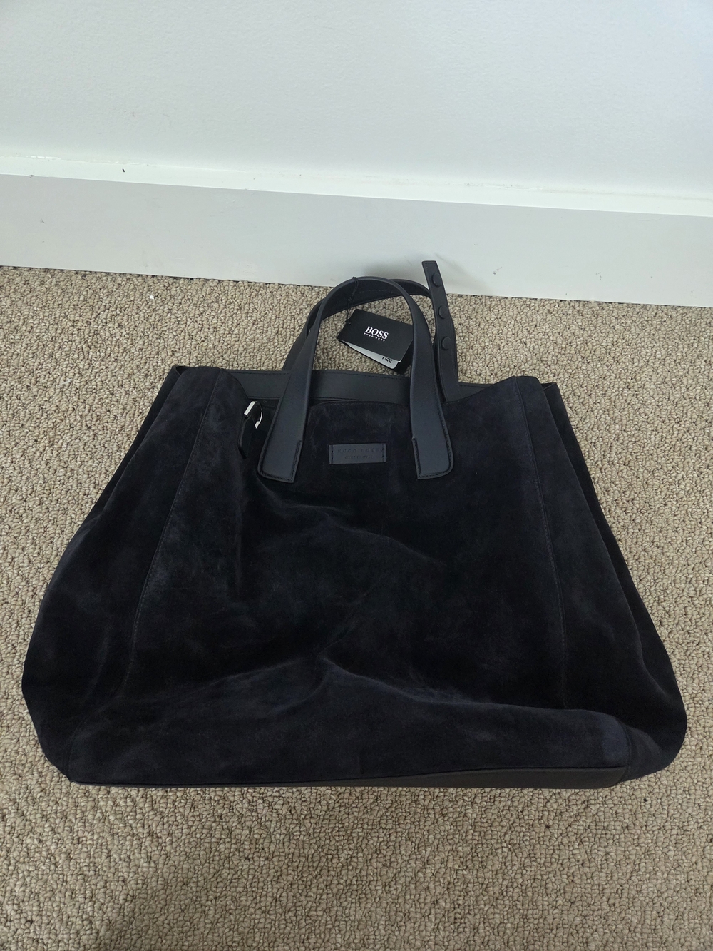 BOSS  Navy Black Suede Leather-Trim Weekender Tote